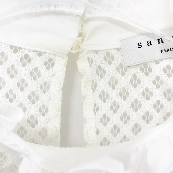 SANDRO White Mock Turtle Neck Long Sleeve Lace Blouse - Picture 12 of 14